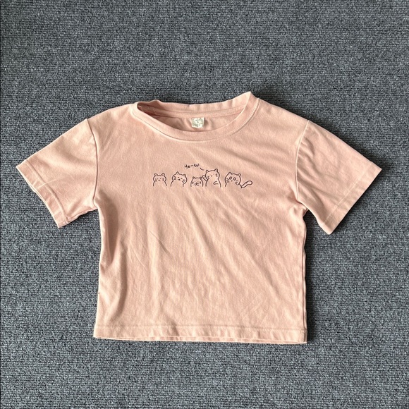 Other - Kids Light Pink Cat Line-Illustration Tee